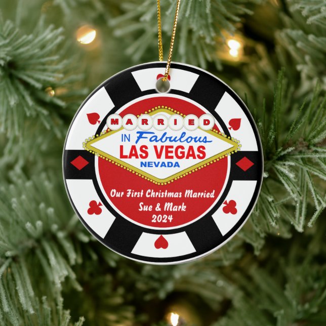 Ornamento De Cerâmica Primeiro Natal Casado em Vegas Ornament 2024 (Árvore)