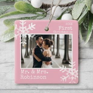 Ornamento De Cerâmica Primeiro Natal Casado Foto Rosa