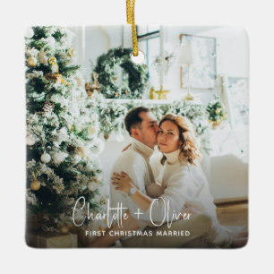 Ornamento De Cerâmica Primeiro Natal Casado Fotografia Keepsasasak