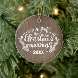 Ornamento De Cerâmica Primeiro Natal Casado Fotografia Keepsasasak