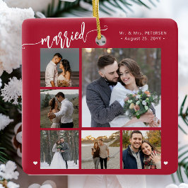 Ornamento De Cerâmica Primeiro Natal casado lembrança de foto de recém-c