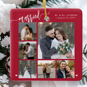 Ornamento De Cerâmica Primeiro Natal casado lembrança de foto de recém-c