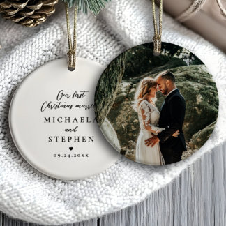 Ornamento De Cerâmica Primeiro Natal Casado Moderno Minimalista Foto