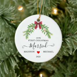 Ornamento De Cerâmica Primeiro Natal Casados Azevinho Feriado