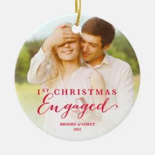 Ornamento De Cerâmica Primeiro Natal Casados Foto de Férias Engajados