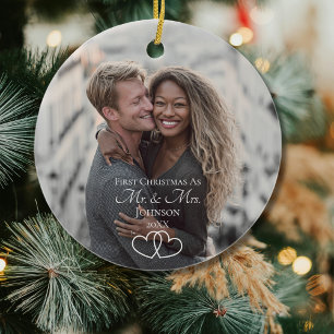 Ornamento De Cerâmica Primeiro Natal Casados Foto Sr e Sra Casal