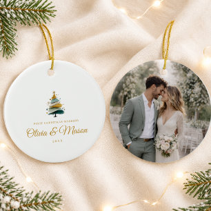 Ornamento De Cerâmica Primeiro Natal Casados Personalizado Árvore 1 Foto