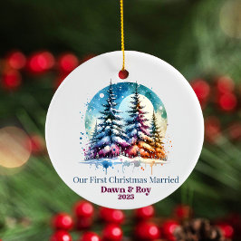Ornamento De Cerâmica Primeiro Natal casados personalizado, presente per