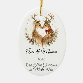 Ornamento De Cerâmica Primeiro Natal Casados Rena Personalizado