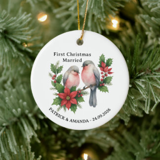 Ornamento De Cerâmica Primeiro Natal Casados Sr & Sra Nome