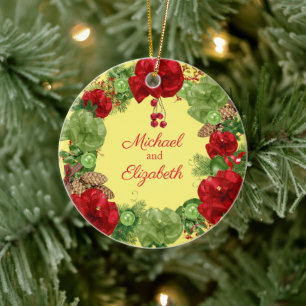 Ornamento De Cerâmica Primeiro Natal com Coroa de Natal