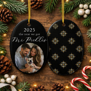 Ornamento De Cerâmica Primeiro Natal com Foto de Nova Pet Milestone