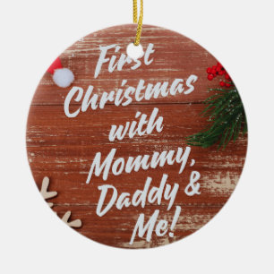 Ornamento De Cerâmica Primeiro Natal com Mamãe e Família Eu