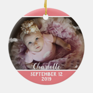 Ornamento De Cerâmica Primeiro Natal como a mamãe rosa com foto