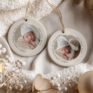 Ornamento De Cerâmica Primeiro Natal como Avó 2 Foto Personalizada