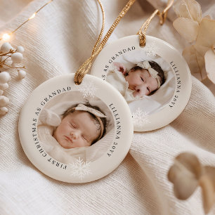 Ornamento De Cerâmica Primeiro Natal como Avô 2 Foto Personalizado