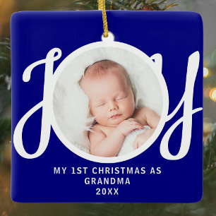 Ornamento De Cerâmica Primeiro Natal como Avó Foto Lembrança Azul