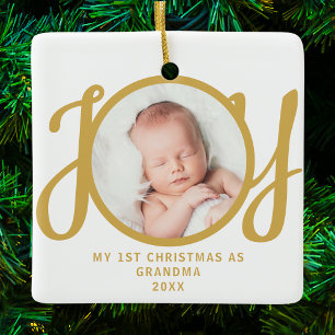 Ornamento De Cerâmica Primeiro Natal Como Avó Foto Script Dourado