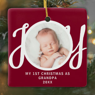 Ornamento De Cerâmica Primeiro Natal como Avô Presente de Foto Marrom