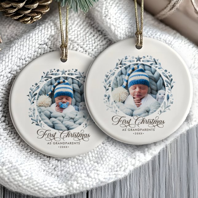 Ornamento De Cerâmica Primeiro Natal Como Avós Cutout 2-Foto (Criador carregado)