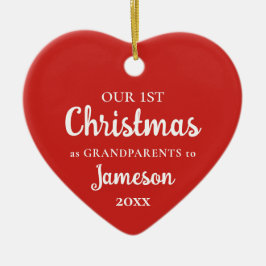 Ornamento De Cerâmica Primeiro Natal como Avós Foto do Coração Vermelho