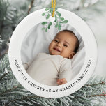 Ornamento De Cerâmica Primeiro Natal Como Avós Foto Mistura<br><div class="desc">O Primeiro Ornamento de Natal deste Avô é decorado com conchas de aquarela. Facilmente personalizável com a foto, o nome e o ano do seu bebê. Use a Ferramenta Design para alterar o tamanho, o estilo ou a cor do texto. Porque nós criamos a nossa trabalho de arte, você não...</div>