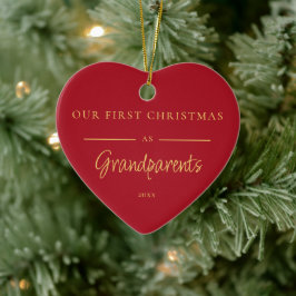 Ornamento De Cerâmica Primeiro Natal como Avós Foto Ornament Vermelho
