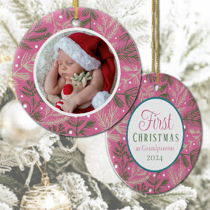 Ornamento De Cerâmica Primeiro Natal Como Avós Foto Rosa