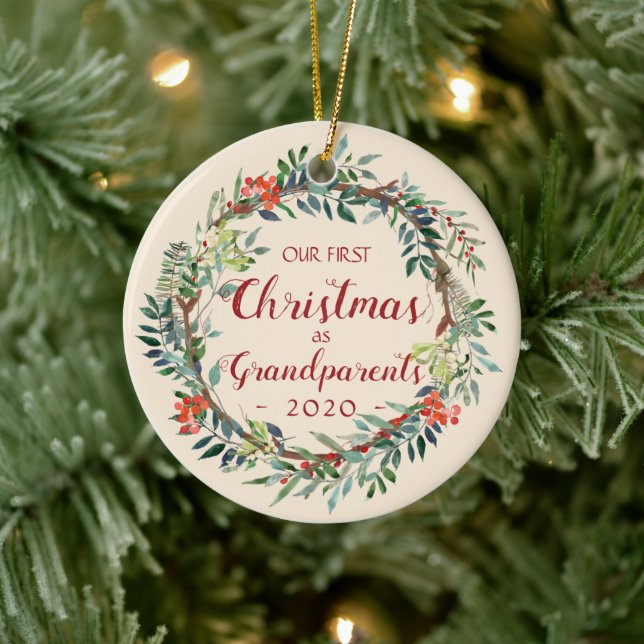 Ornamento De Cerâmica Primeiro Natal como Avós Ivory Photo (Árvore)