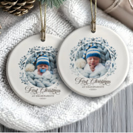Ornamento De Cerâmica Primeiro Natal como Avós Recorte 2-Fotos