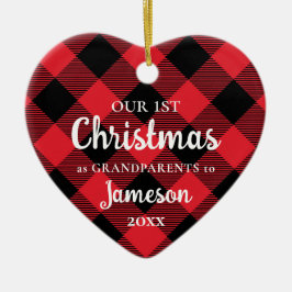 Ornamento De Cerâmica Primeiro Natal como Avós Xadrez Coração