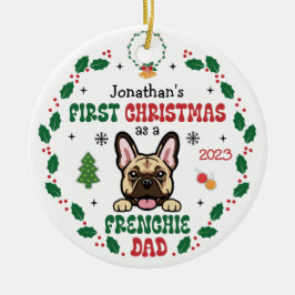 Ornamento De Cerâmica Primeiro Natal Como Cão Pai Francês