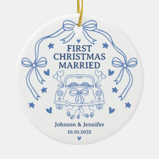 Ornamento De Cerâmica Primeiro Natal como Casal Casado Personalizado