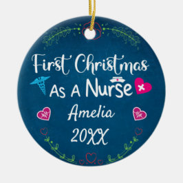 Ornamento De Cerâmica Primeiro Natal como enfermeira 2023, nome personal