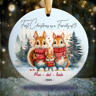 Ornamento De Cerâmica Primeiro Natal como família de 3 coelhos