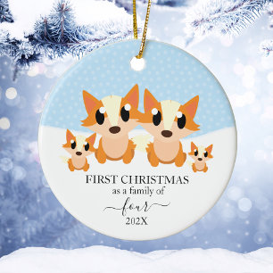 Ornamento De Cerâmica Primeiro Natal como Família de 4 Animais Raposa