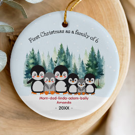 Ornamento De Cerâmica Primeiro Natal como família de 6 pinguins