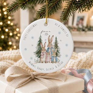 Ornamento De Cerâmica Primeiro Natal como Família de Quatro Coelho
