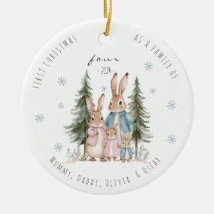 Ornamento De Cerâmica Primeiro Natal Como Família de Quatro Coelhos