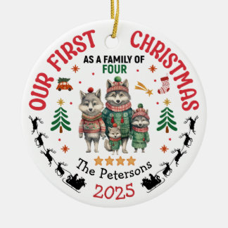 Ornamento De Cerâmica Primeiro Natal Como Família De Quatro Nomes Person