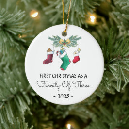 Ornamento De Cerâmica Primeiro Natal Como Família De Três Anos 2025