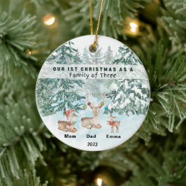 Ornamento De Cerâmica Primeiro Natal como Família dos Três Personalizado