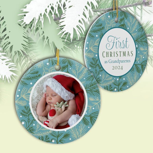 Ornamento De Cerâmica Primeiro Natal Como Foto De Avós (Criador carregado)