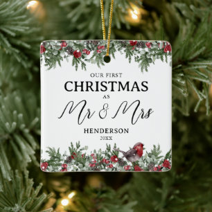 Ornamento De Cerâmica Primeiro Natal como Foto de Sr. e Sra.