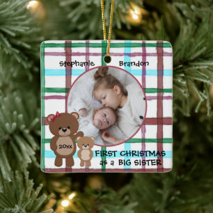 Ornamento De Cerâmica Primeiro Natal como Foto Personalizada da Irmã Gra
