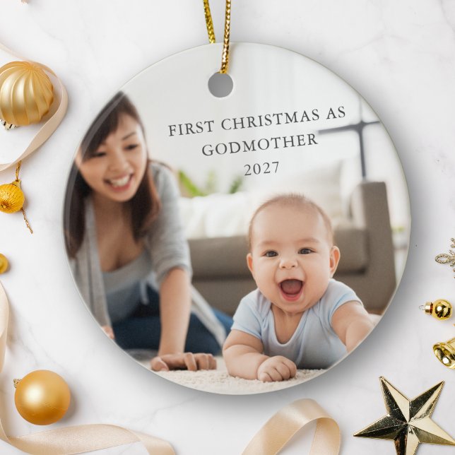 Ornamento De Cerâmica Primeiro Natal Como Madrinha Personalizada Foto (Criador carregado)