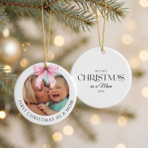 Primeiro Natal como Mãe com Laço Rosa Elegante Fot