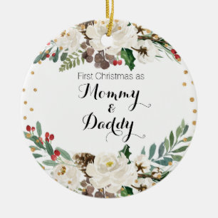 Ornamento De Cerâmica Primeiro Natal como Mãe e Pai