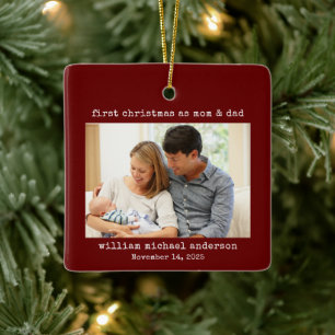 Ornamento De Cerâmica Primeiro Natal como Mãe e Pai Foto Minimalista