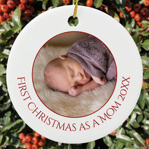 Ornamento De Cerâmica Primeiro Natal como Mãe Foto do Bebê